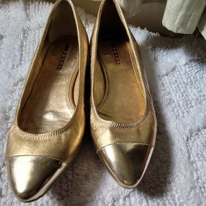 PRADA  Leather Pointed Gold Cap Toe flats